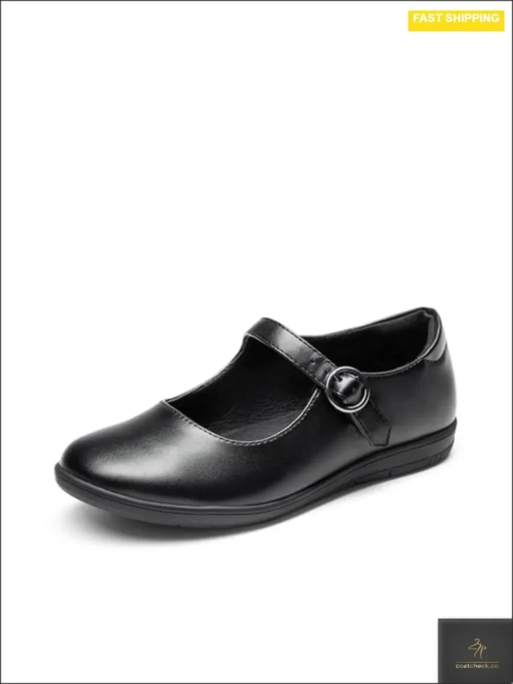 Girls Mary Jane Uniform Shoes with Adjustable Buckle Strap - Round Toe Flats